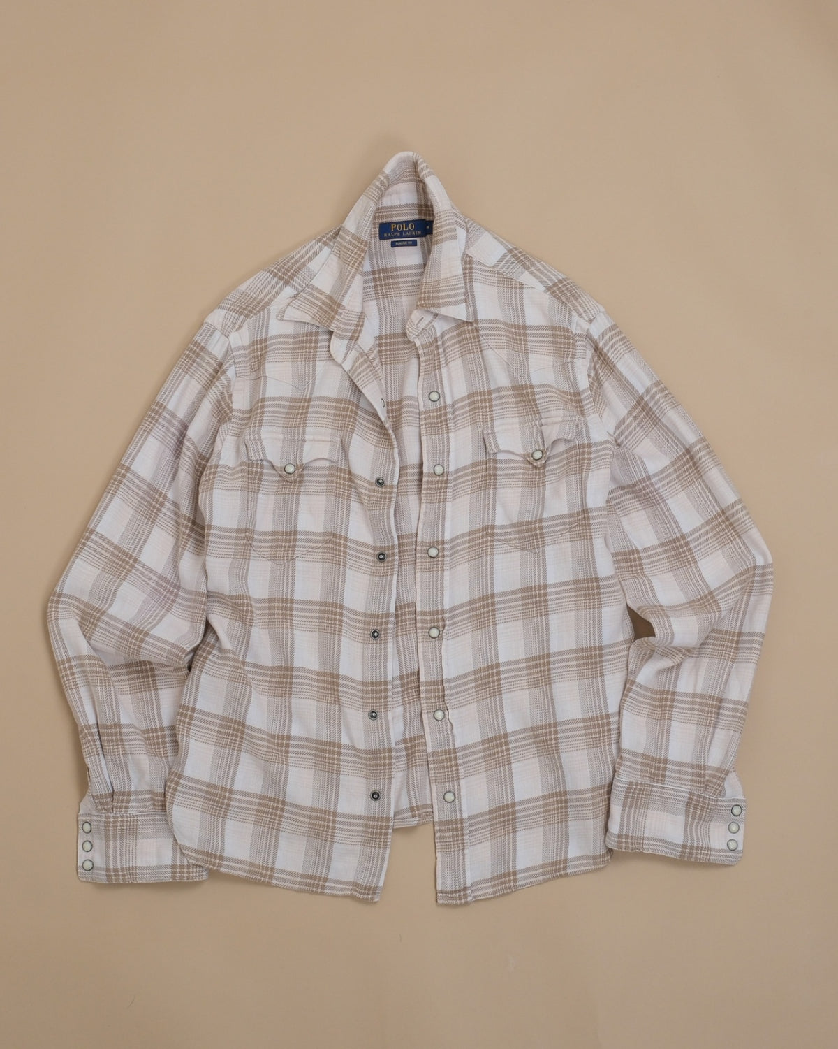Beige/Off-White Plaid Western Shirt