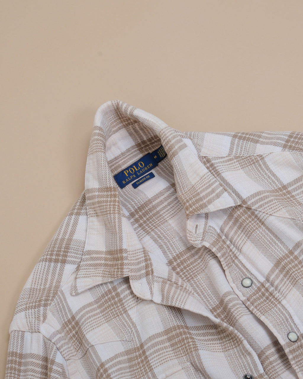 Beige/Off-White Plaid Western Shirt
