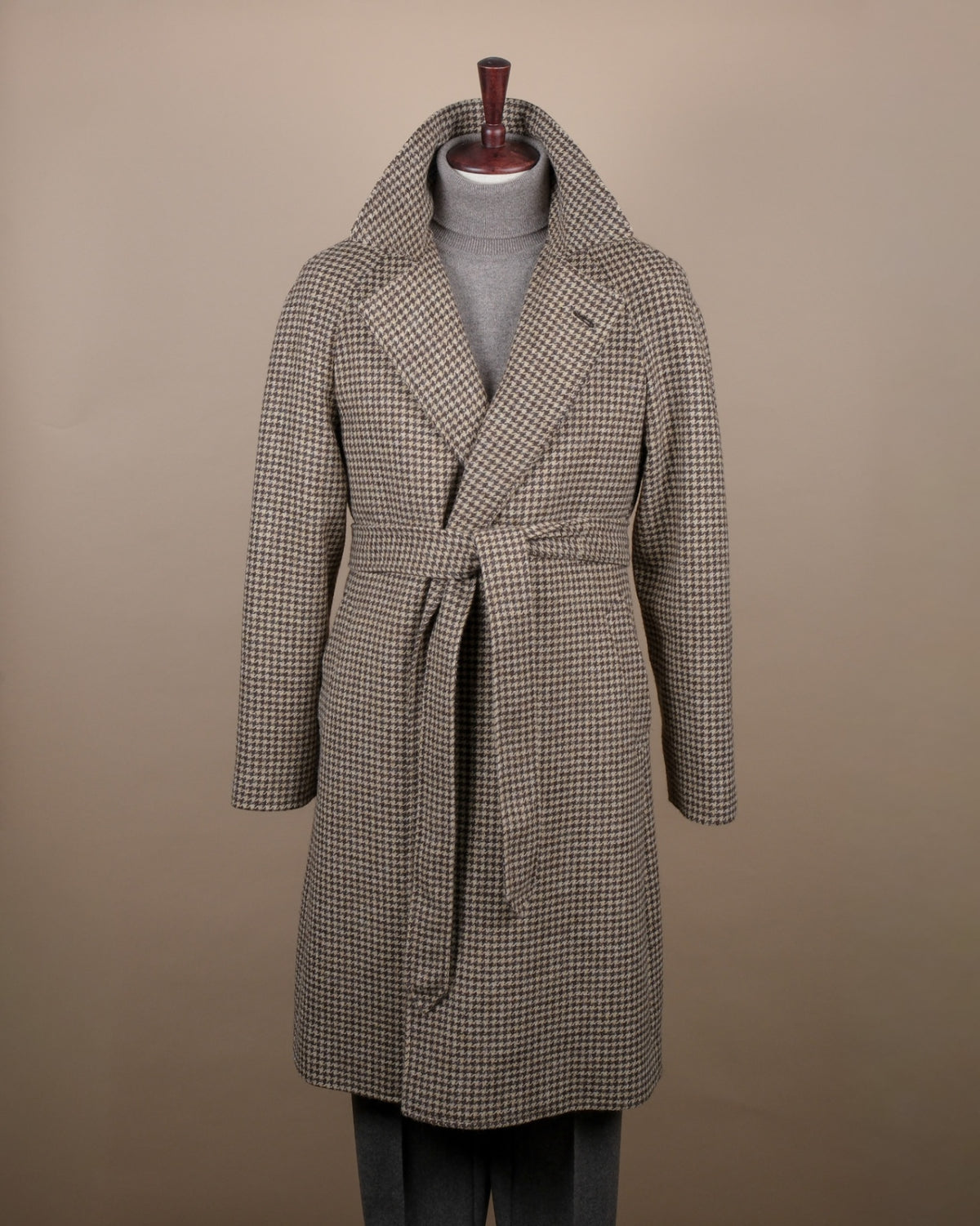 Houndstooth Moon Tweed Belted Wrap-Around Coat