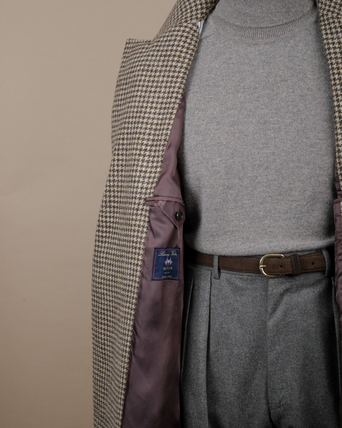 Houndstooth Moon Tweed Belted Wrap-Around Coat