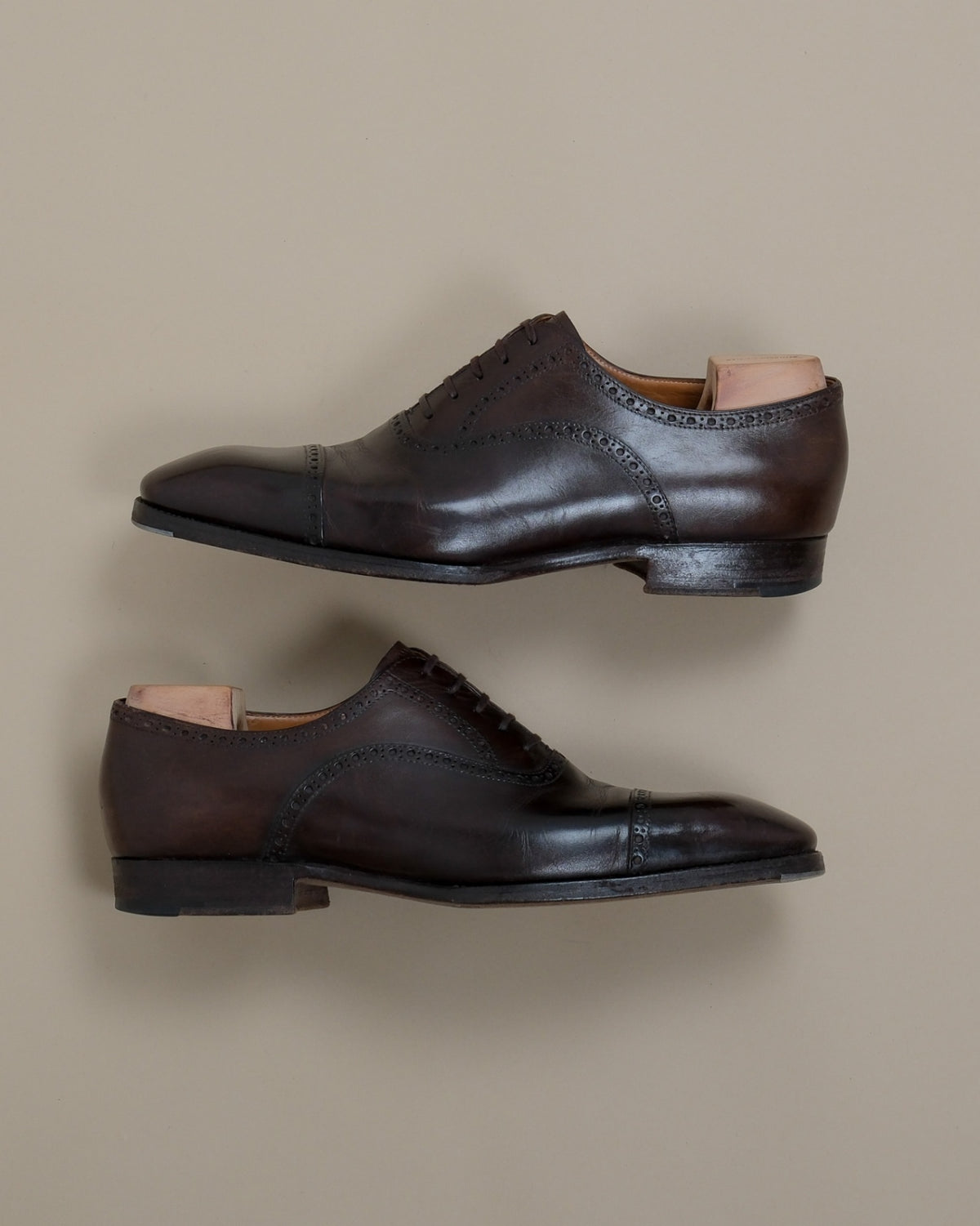 Chocolate Semi-Brogue Cap-Toe Oxfords