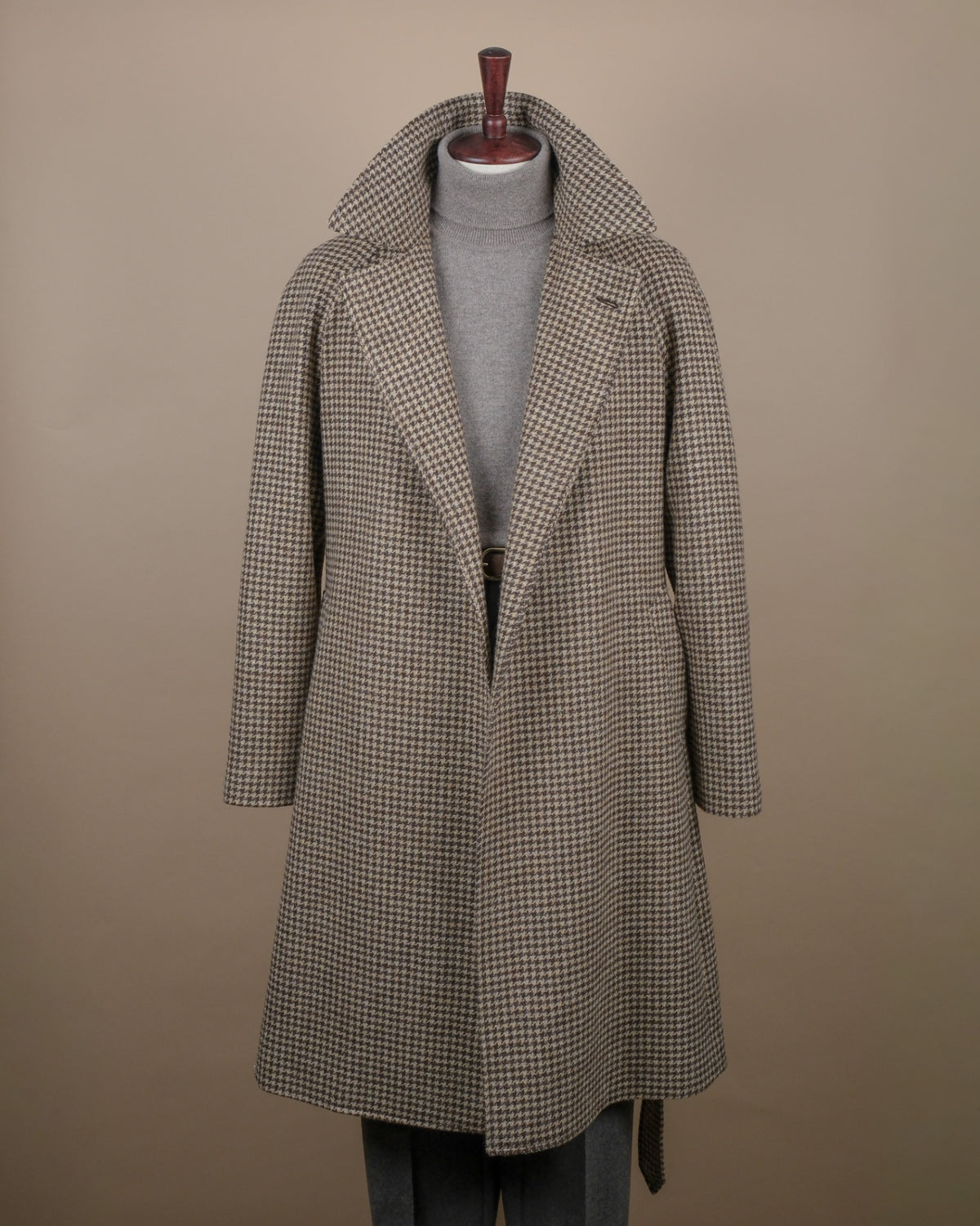Houndstooth Moon Tweed Belted Wrap-Around Coat