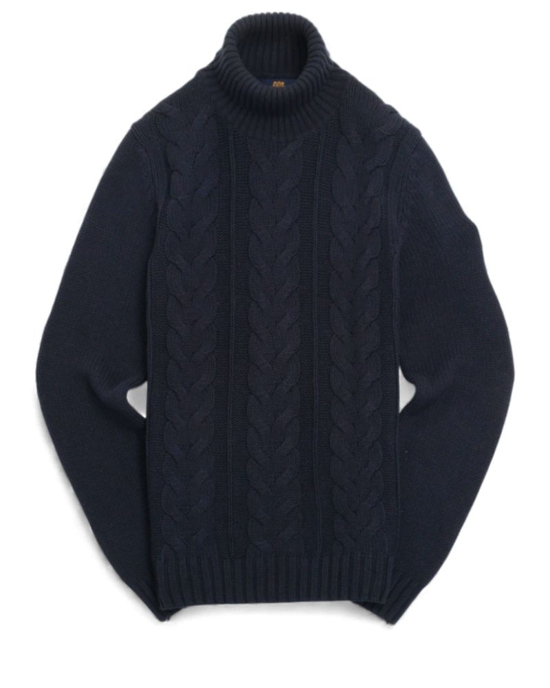 Navy Heavy Cotton & Wool Cable-Knit Rollneck
