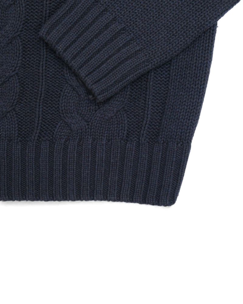 Navy Heavy Cotton & Wool Cable-Knit Rollneck