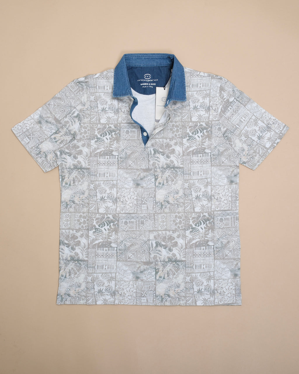 Sand Mediterranean Denim Collar Polo Shirt