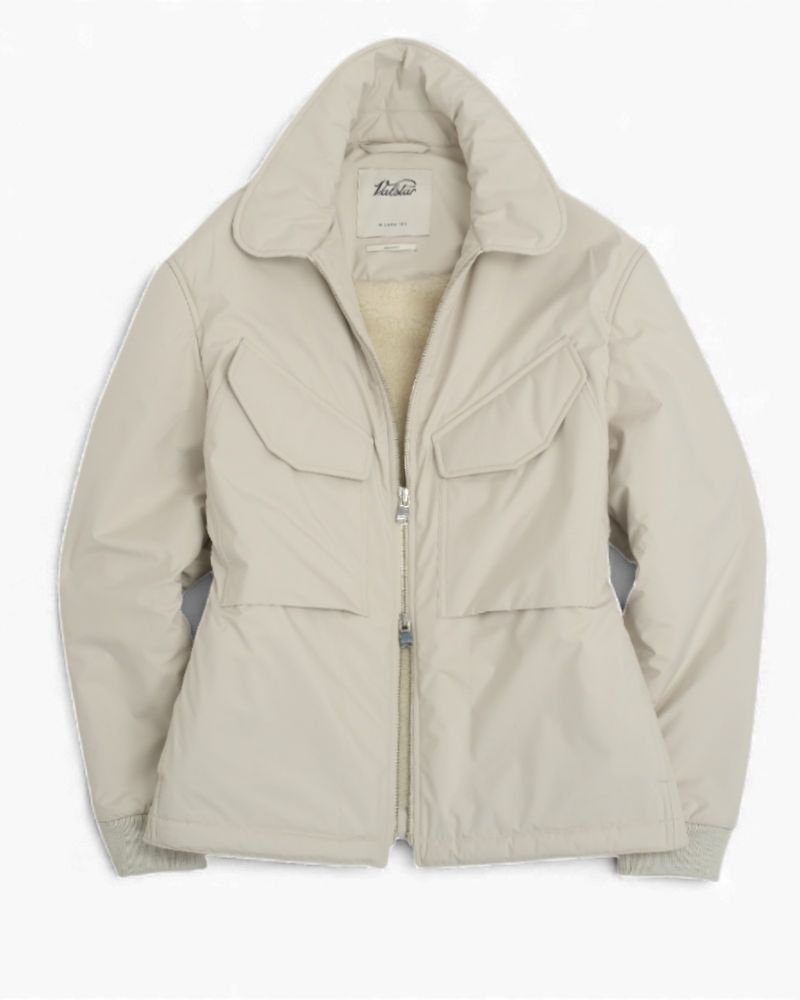 Off White Padded Wool-Cotton Fleece Lined Jacket