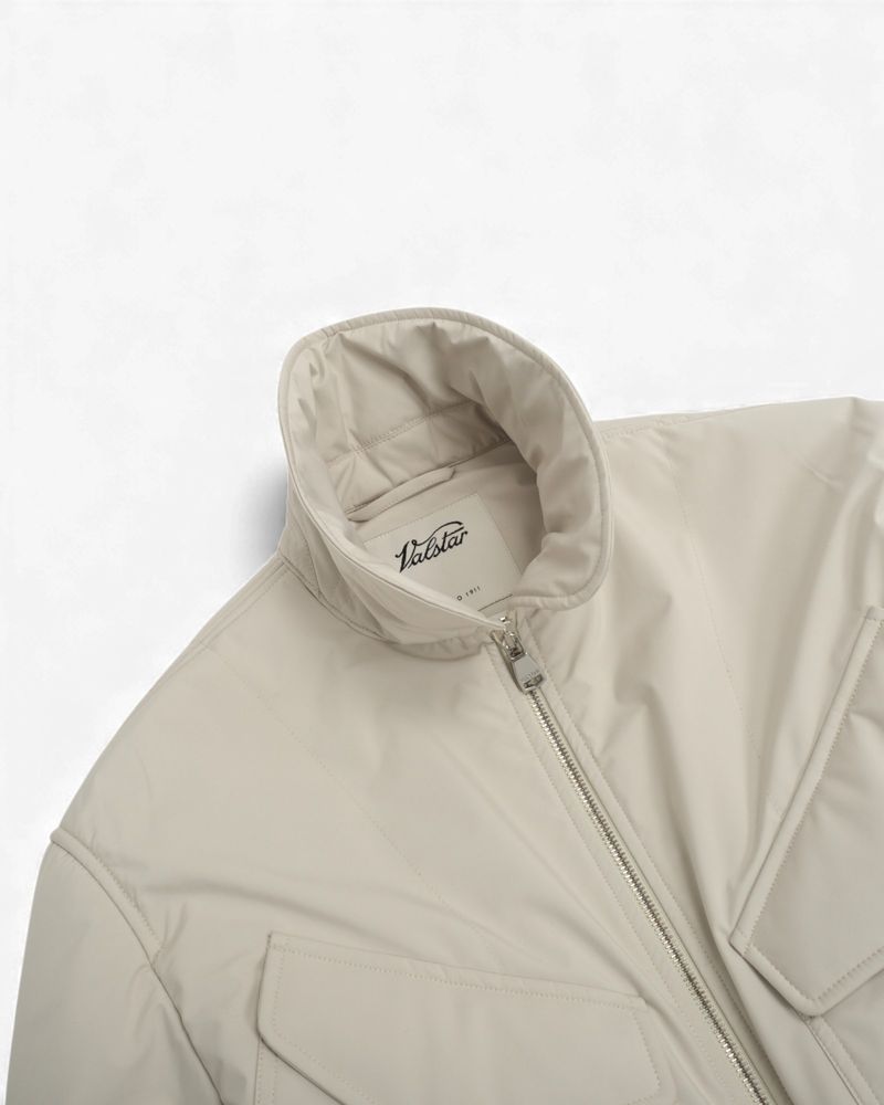 Off White Padded Wool-Cotton Fleece Lined Jacket