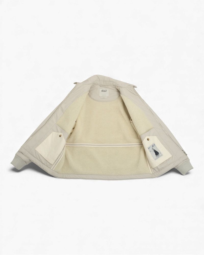 Off White Padded Wool-Cotton Fleece Lined Jacket