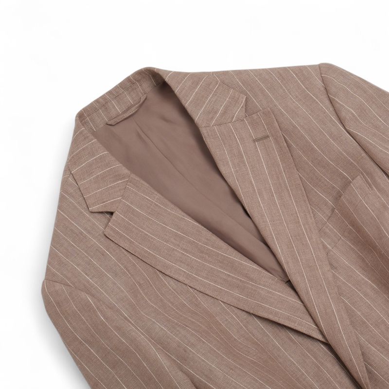 Beige Chalk Striped Linen Suit