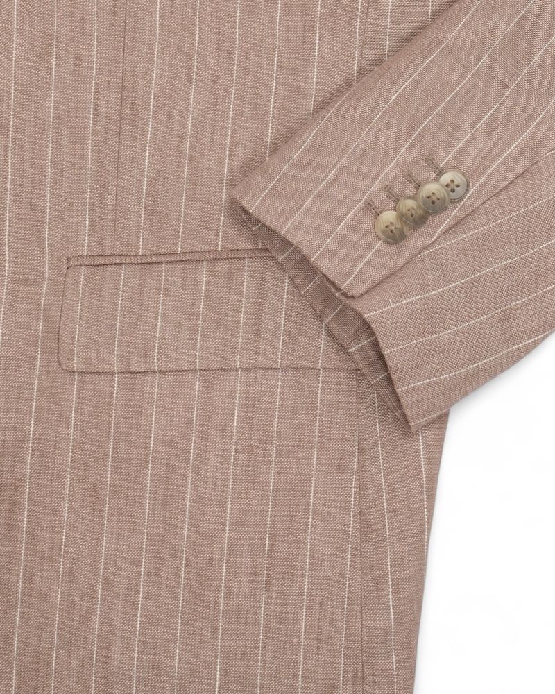 Beige Chalk Striped Linen Suit