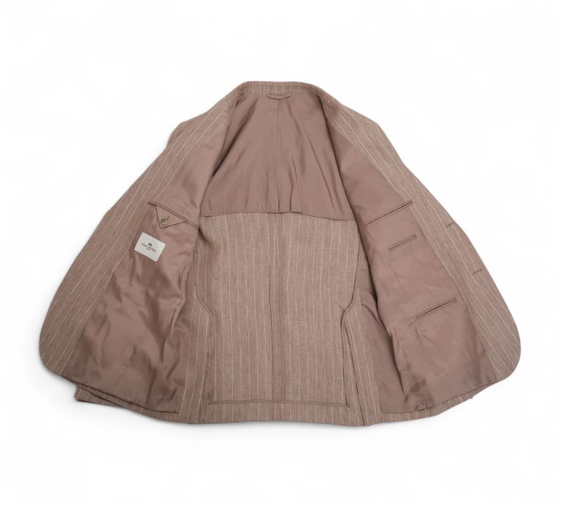 Beige Chalk Striped Linen Suit