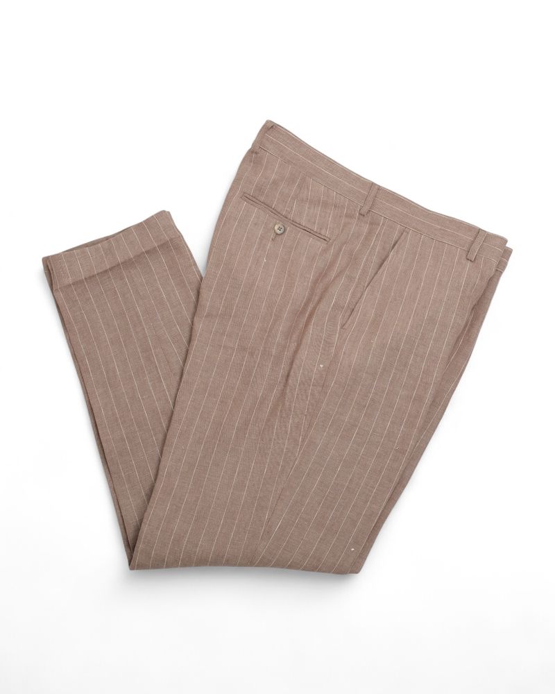 Beige Chalk Striped Linen Suit