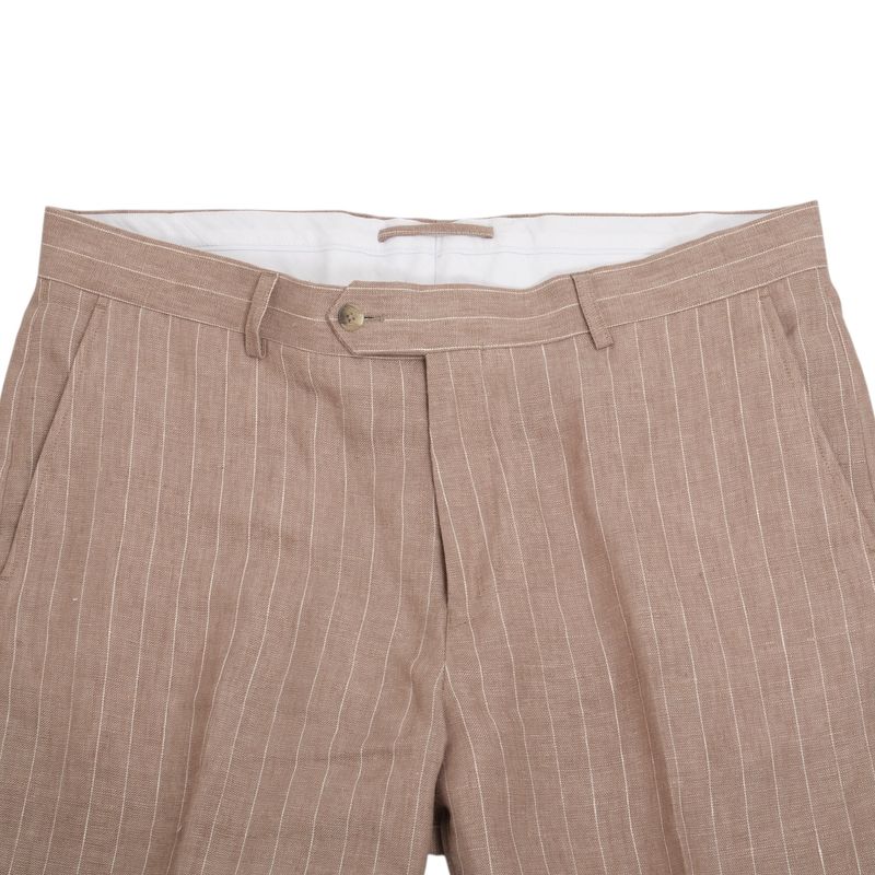Beige Chalk Striped Linen Suit