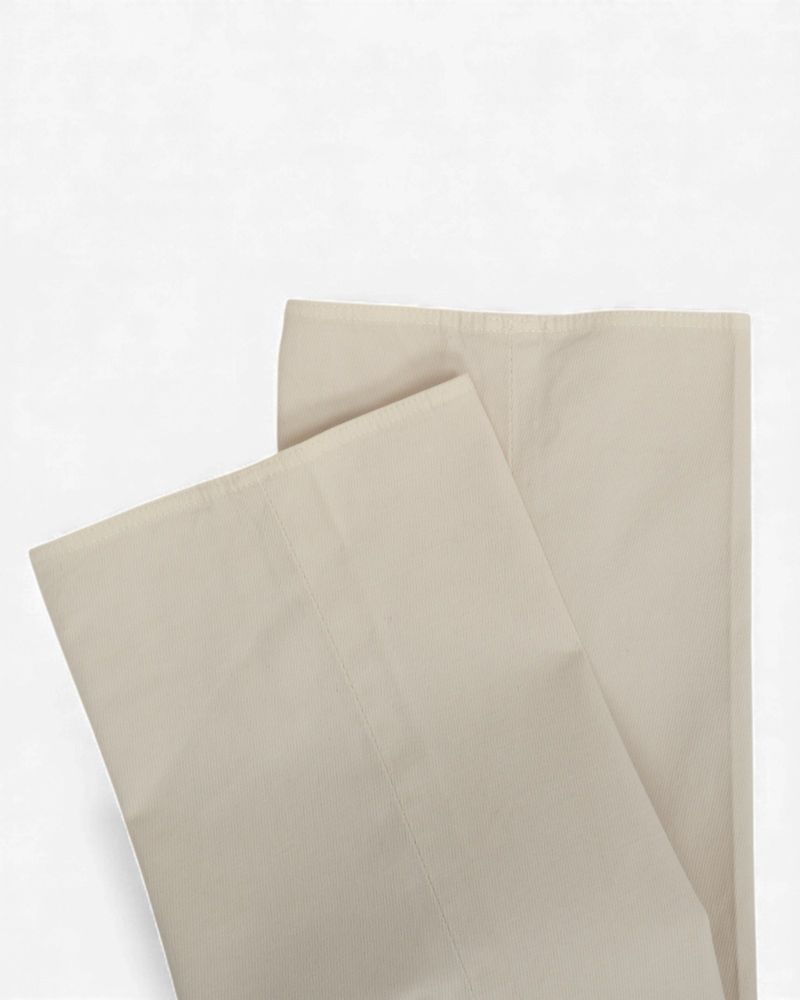 Cream White Unhemmed Slim Fit Twill Trousers