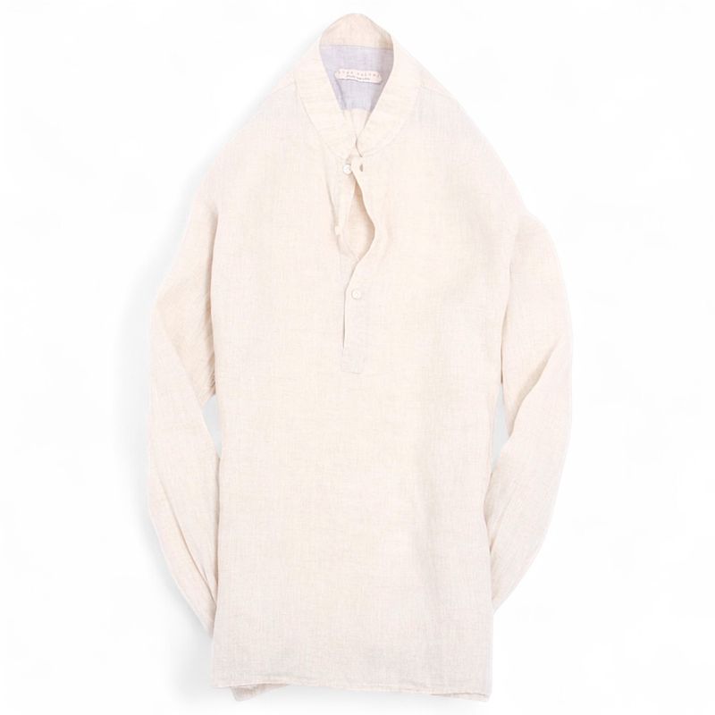 Light Beige Linen Collarless Popover