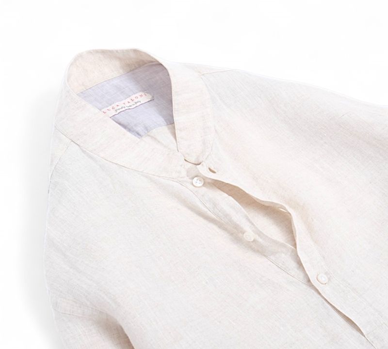 Light Beige Linen Collarless Popover
