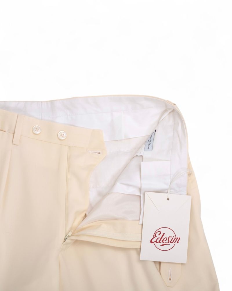 Vanilla Pleated Tropical Wool Trousers