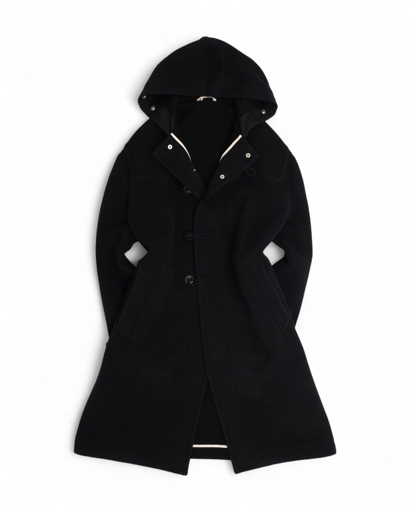 Navy Unlined Wool & Alpaca Herringbone Montgomery Duffle Coat