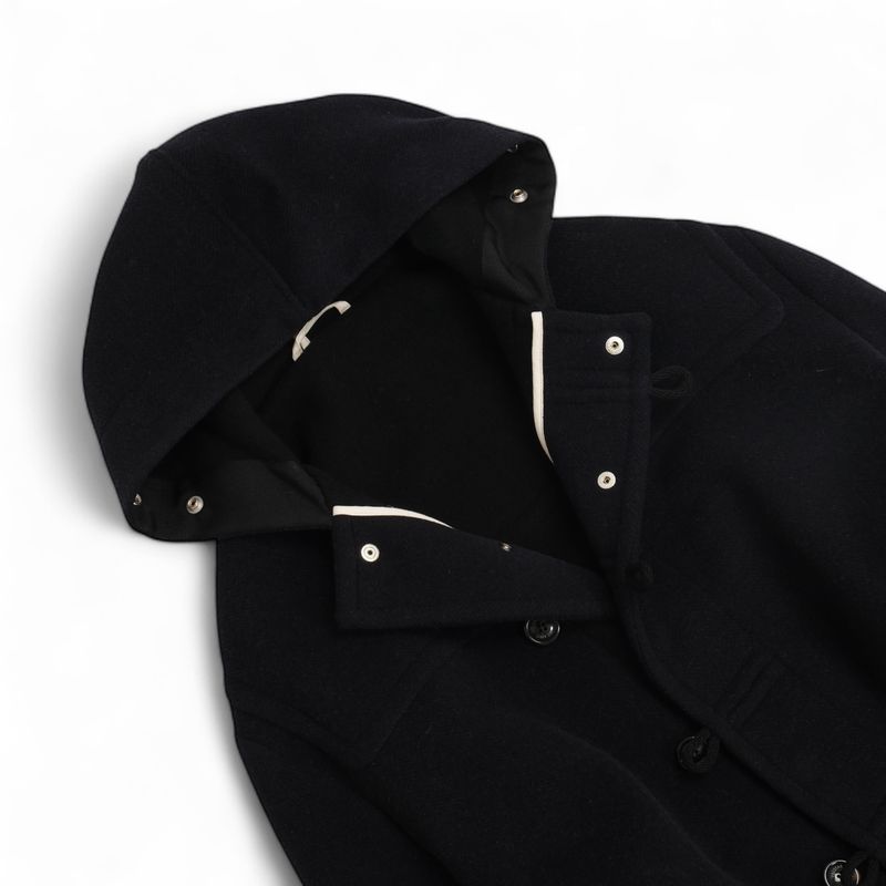 Navy Unlined Wool & Alpaca Herringbone Montgomery Duffle Coat