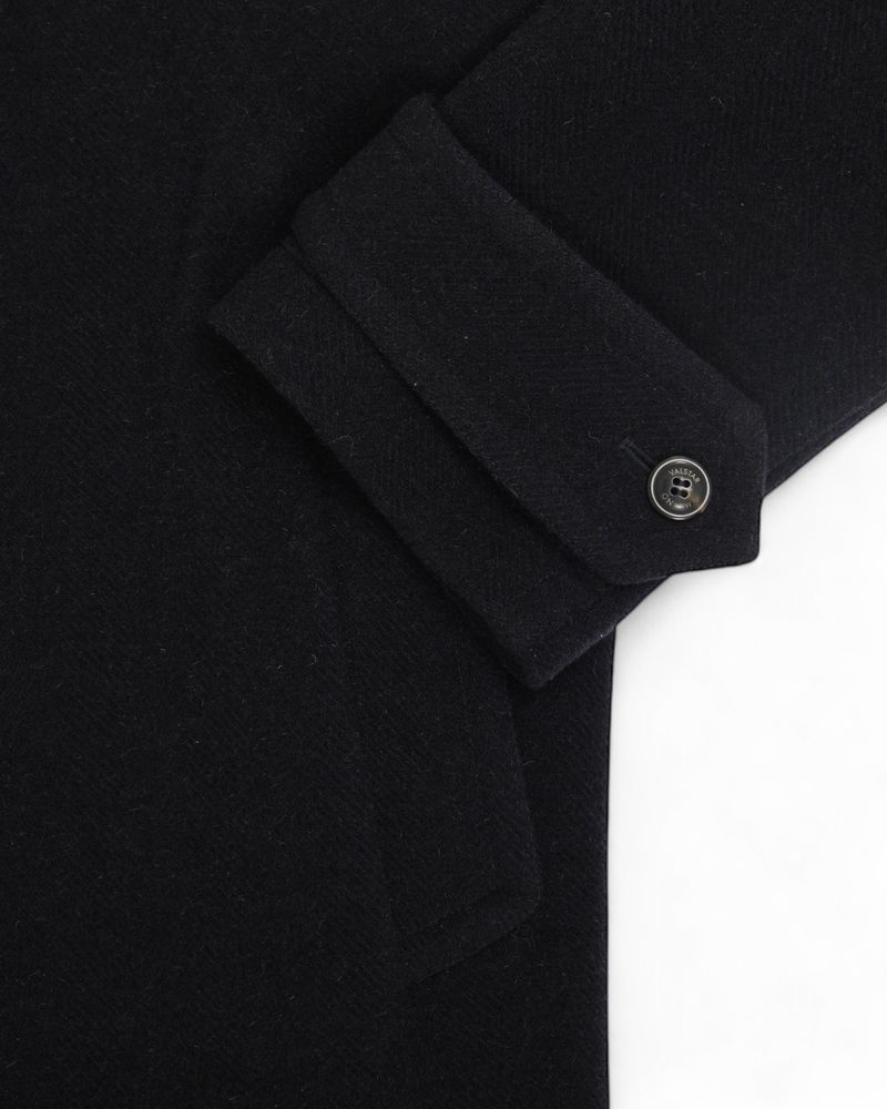 Navy Unlined Wool & Alpaca Herringbone Montgomery Duffle Coat