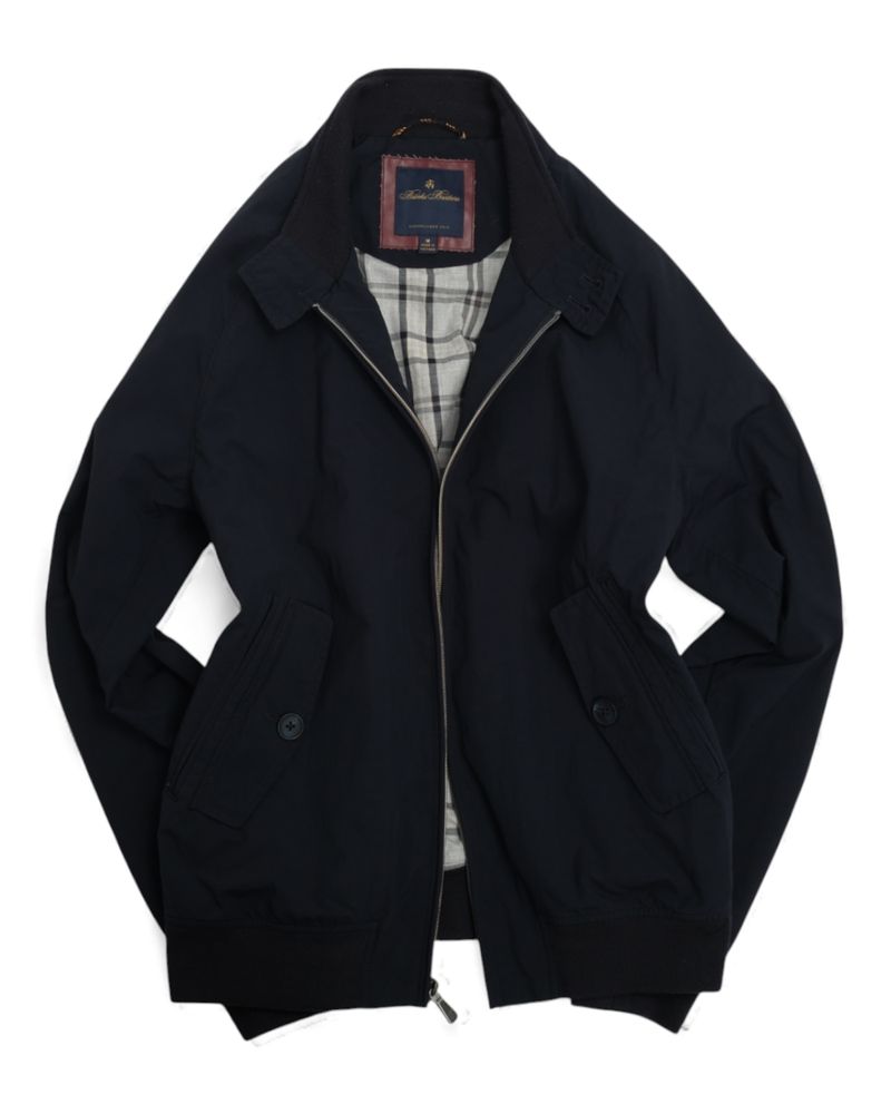 Navy Cotton & Nylon Harrington Jacket
