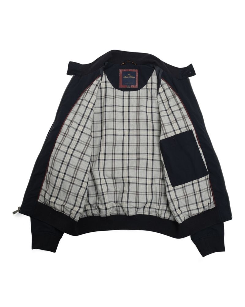 Navy Cotton & Nylon Harrington Jacket