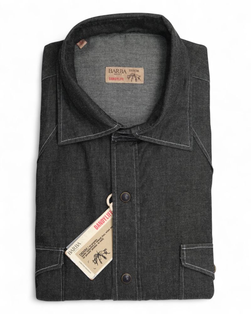 Washed Black Tailored Western Denim Shirt