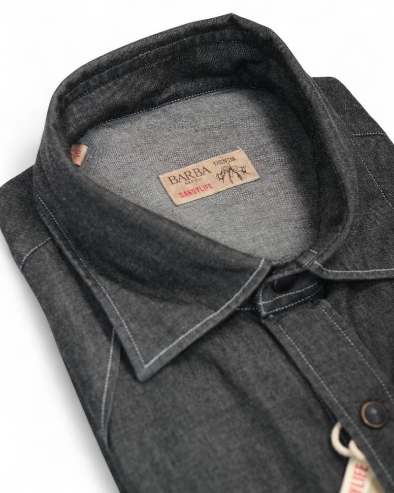 Washed Black Tailored Western Denim Shirt