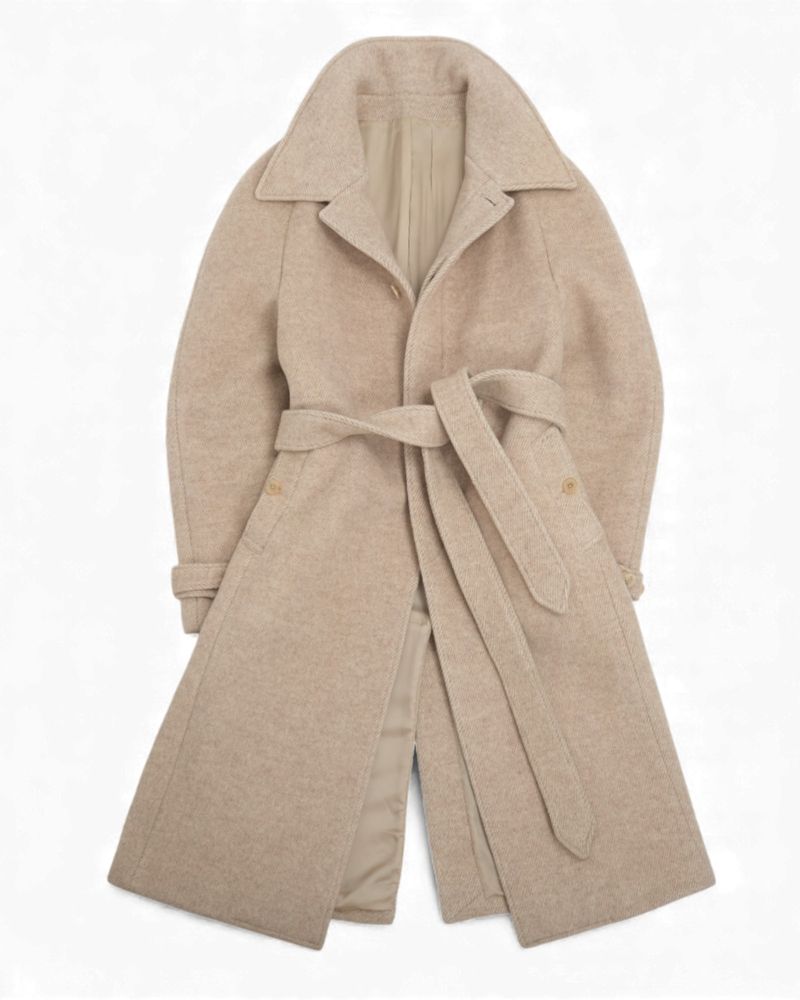 Light Beige Belted Raglan Wool Coat