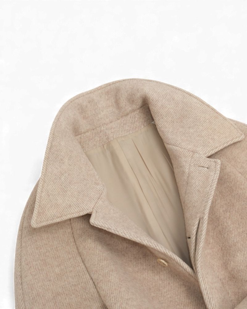 Light Beige Belted Raglan Wool Coat