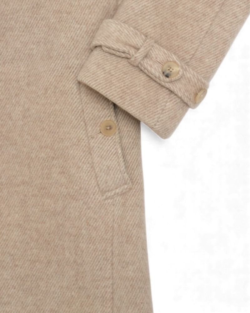Light Beige Belted Raglan Wool Coat