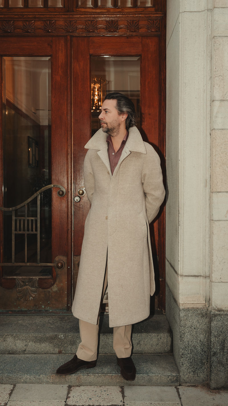 Light Beige Belted Raglan Wool Coat