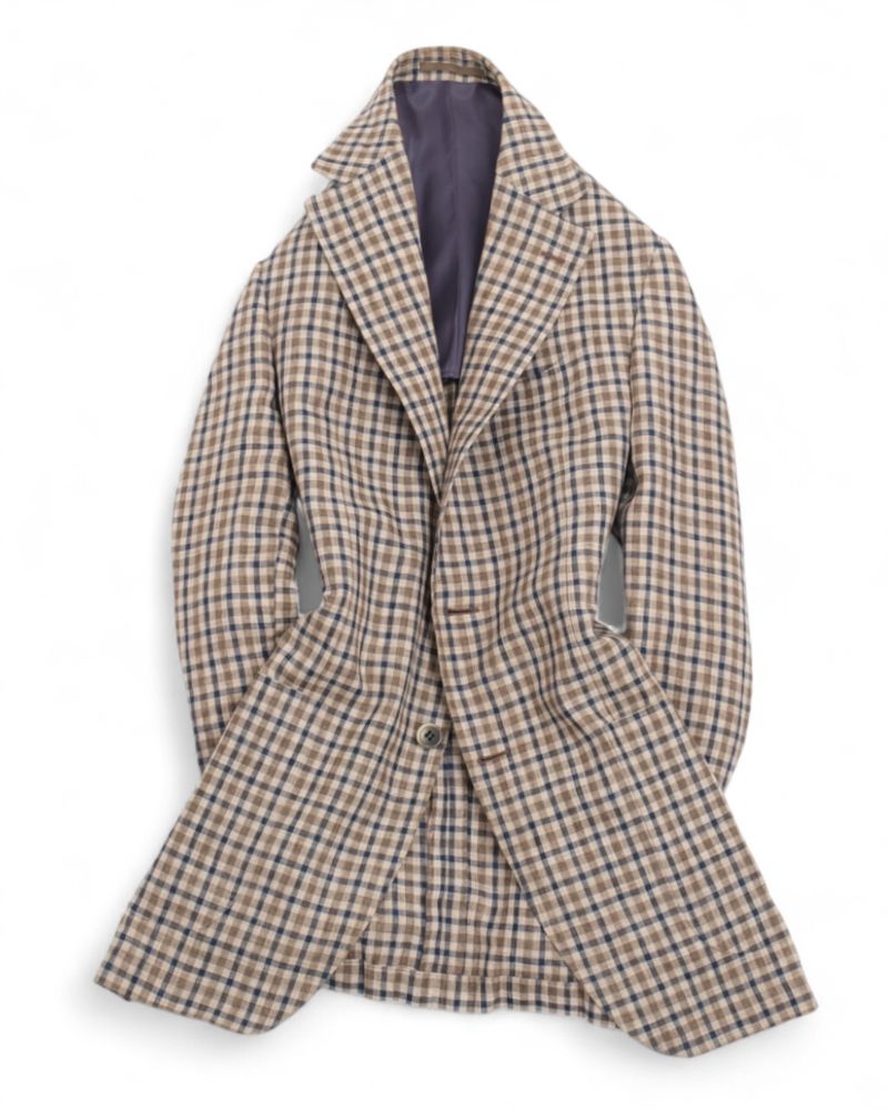Blue/Brown Gingham Checked Linen Sports Jacket