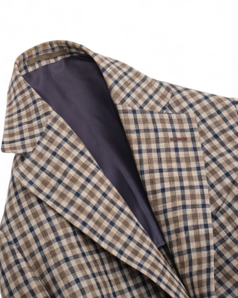 Blue/Brown Gingham Checked Linen Sports Jacket