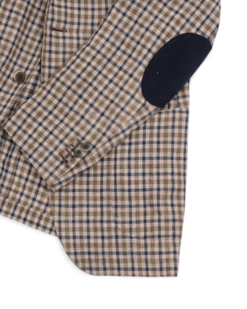 Blue/Brown Gingham Checked Linen Sports Jacket