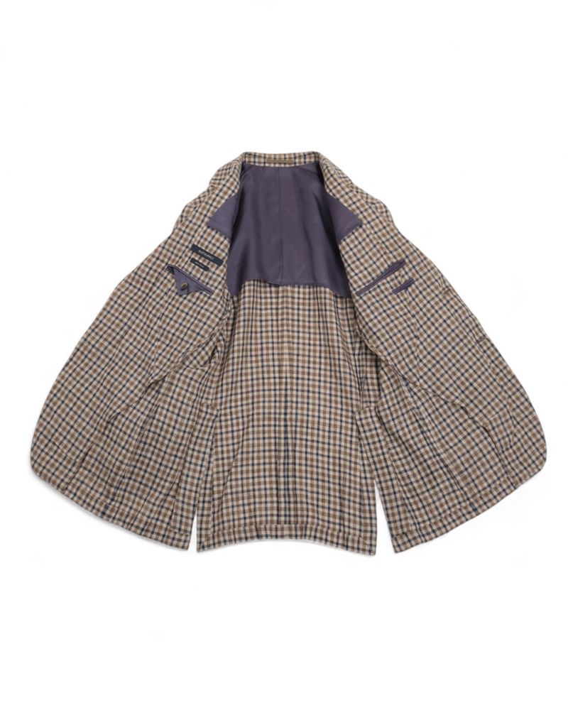 Blue/Brown Gingham Checked Linen Sports Jacket
