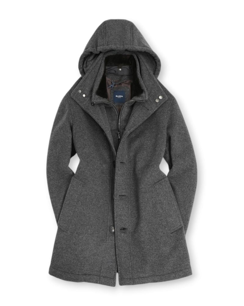 Grey Virgin Wool & Cashmere Flannel, Fur Lined Jacket