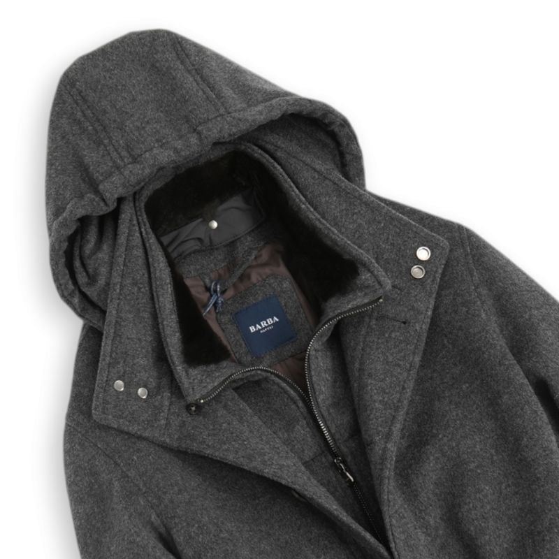 Grey Virgin Wool & Cashmere Flannel, Fur Lined Jacket