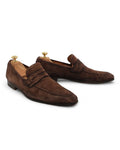 Faded Brown Suede Penny Loafers