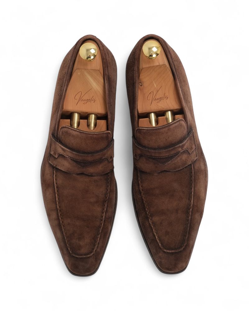 Faded Brown Suede Penny Loafers