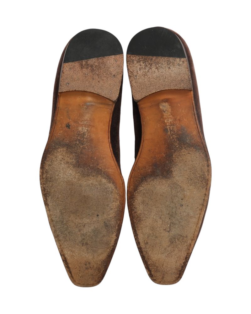 Faded Brown Suede Penny Loafers