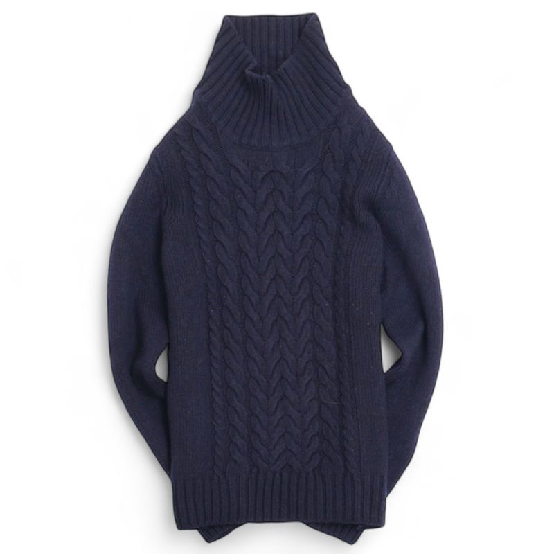 Navy Cable Knitted Rollneck Sweater