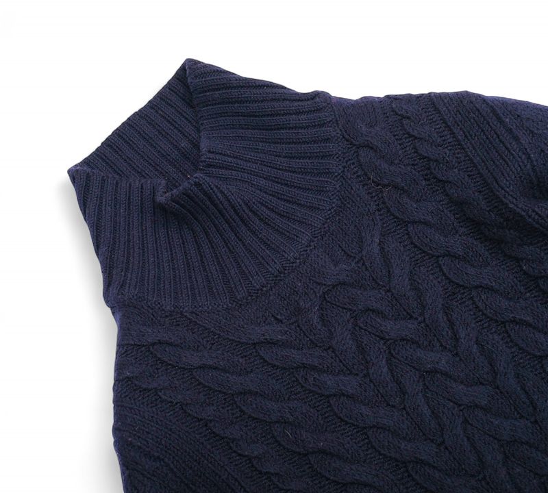 Navy Cable Knitted Rollneck Sweater