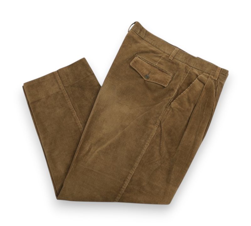 Brown High Rise Pleated Corduroy Trousers
