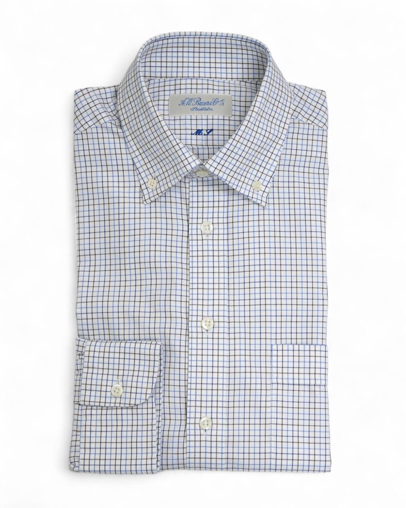 Blue/White/Brown Checked Cotton Twill Shirt