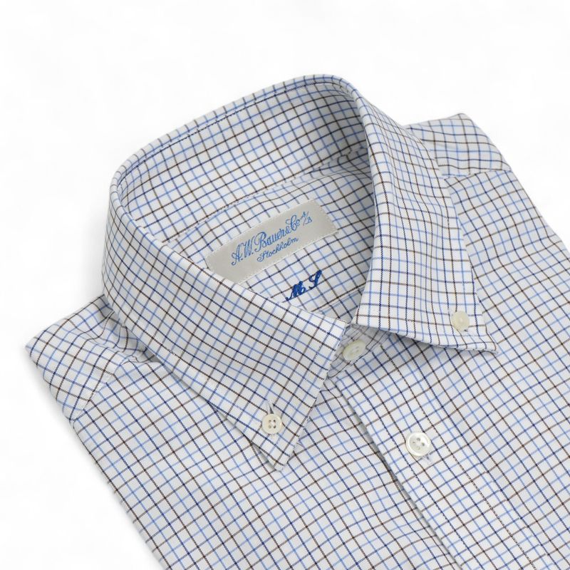 Blue/White/Brown Checked Cotton Twill Shirt