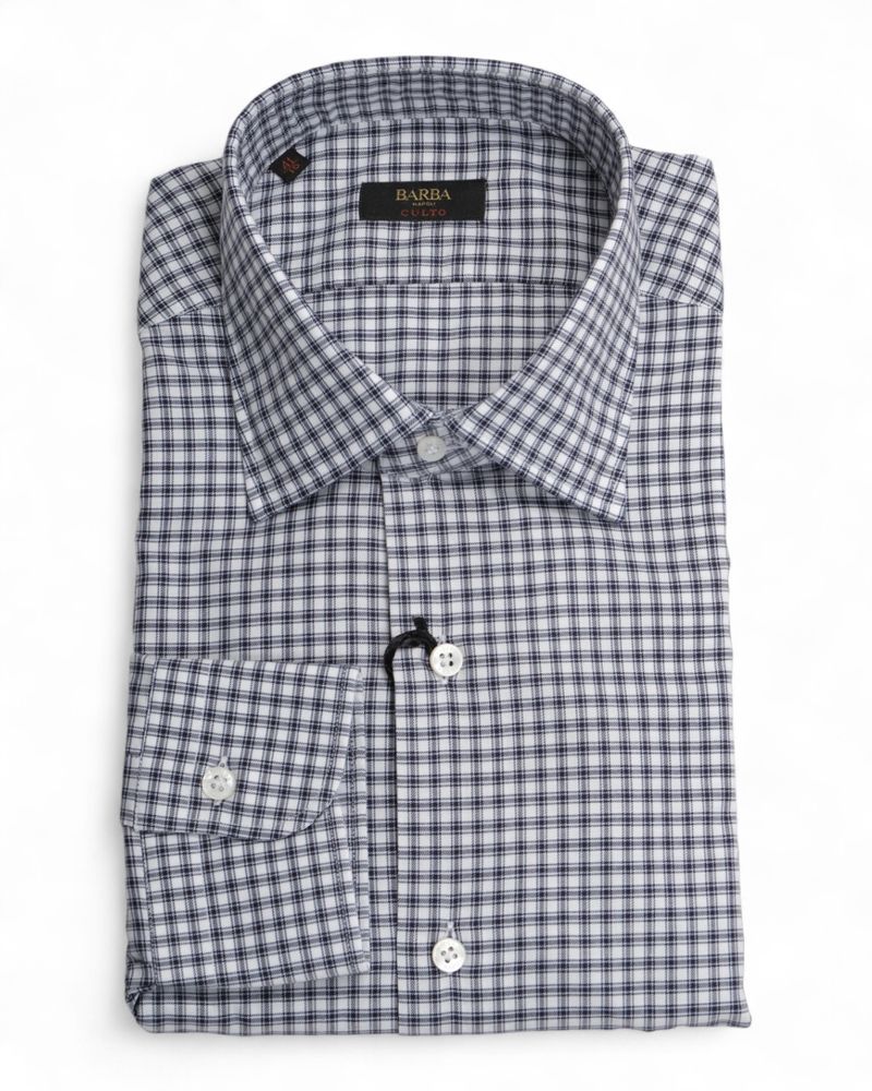 Navy/White Checked Brushed Twill Shirt