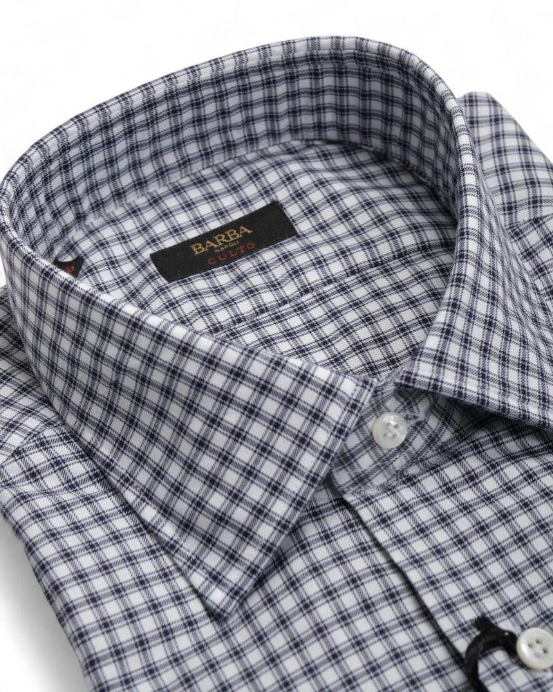 Navy/White Checked Brushed Twill Shirt
