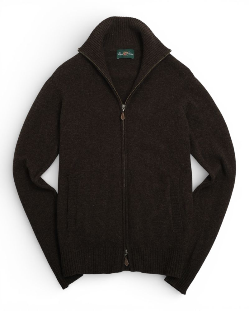 Chocolate Lambswool Full-Zip Cardigan