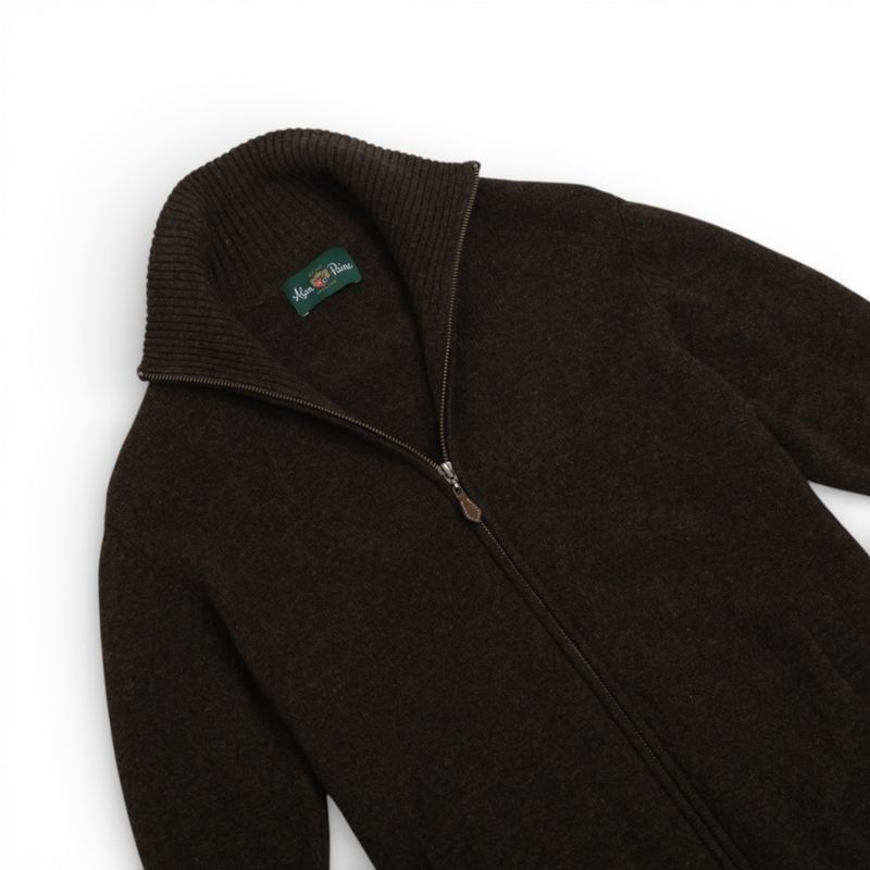 Chocolate Lambswool Full-Zip Cardigan